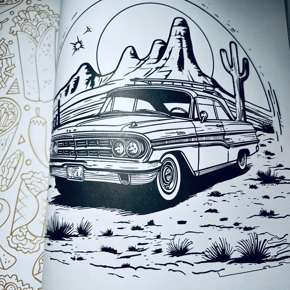 Route 66 Coloring Book Adult Relaxation Cars Roadtrip USA Diners Americana - Picture 3 of 13